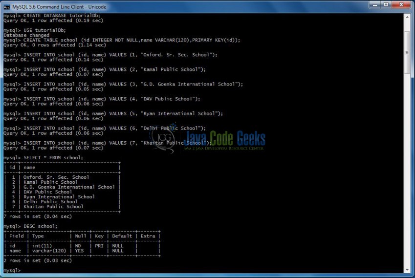 Fig. 11: Database and Table Creation