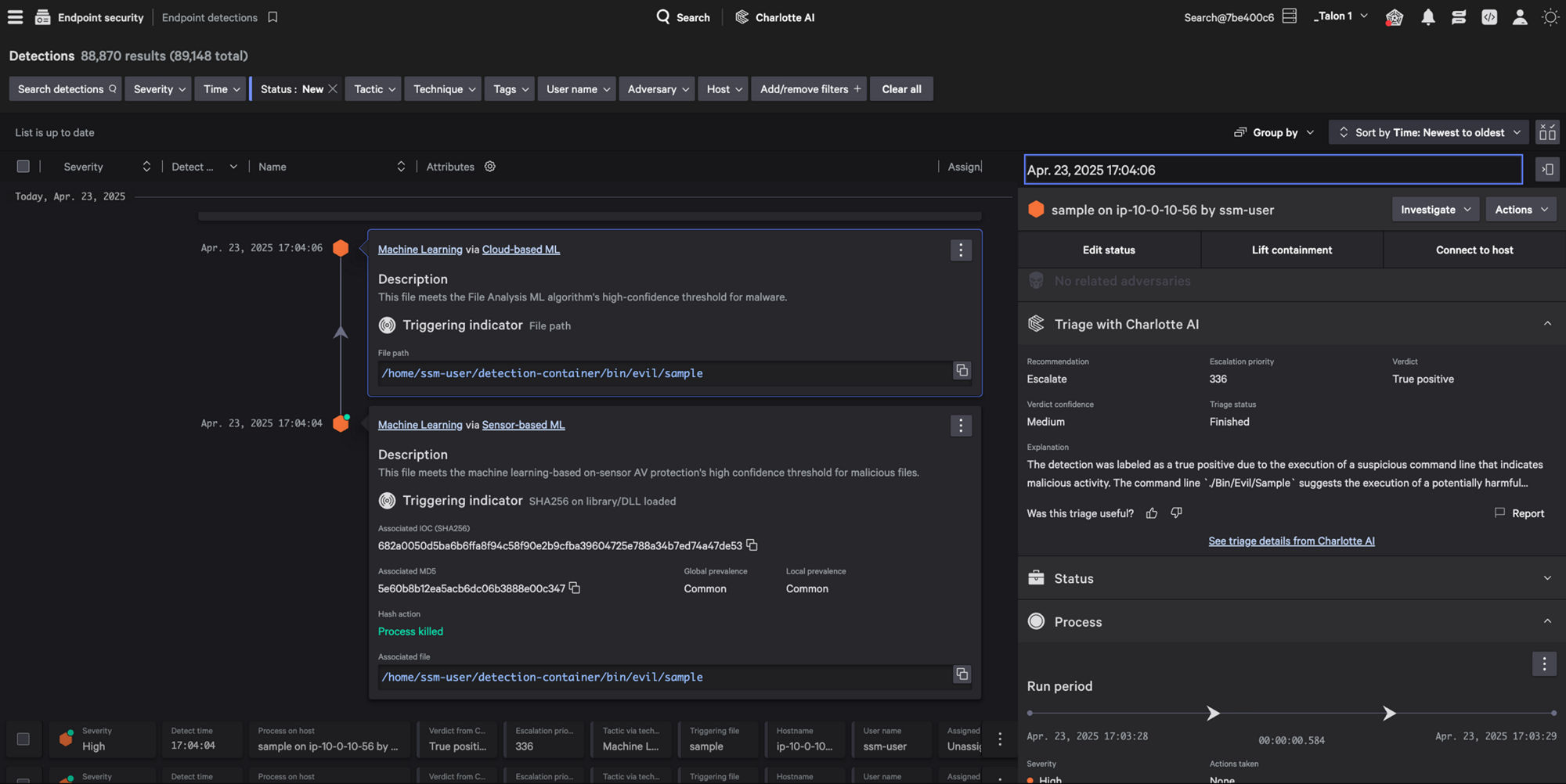 An image of the Falcon platform UI showing CrowdStrike endpoint detections with Charlotte AI.