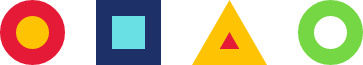 Multicolored circles, square, and triangle in single row