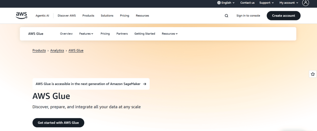 AWS Glue home page AWS Glue