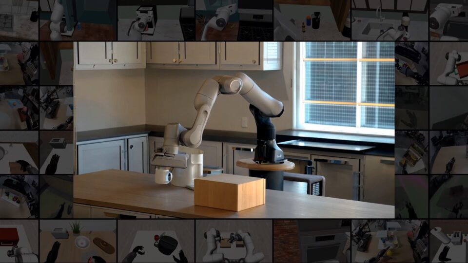 robot arm grasping a mug on a kitchen counter