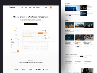 Packiyo / SaaS Website Design for Warehouse Managing app design like post saas shot typography ui ux web website website design