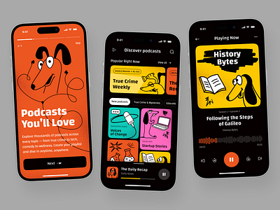 Podcast Streaming Mobile App app design app interfaces application ui mobile app design mobile app ui mobile ui modern app ui onboarding ui design ui ux design