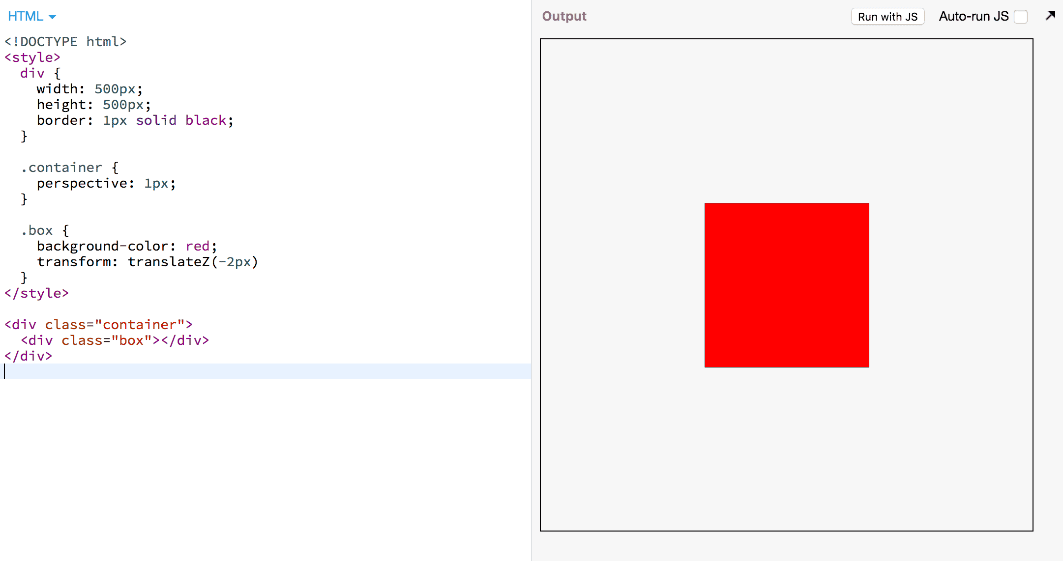 A piece of CSS code that distorts a div using the CSS’s
perspective attribute.