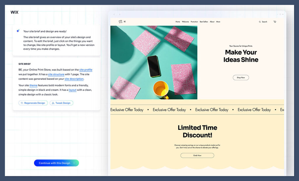 wix ai site generation example