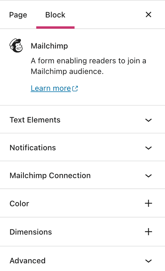 Mailchimp 블록 설정