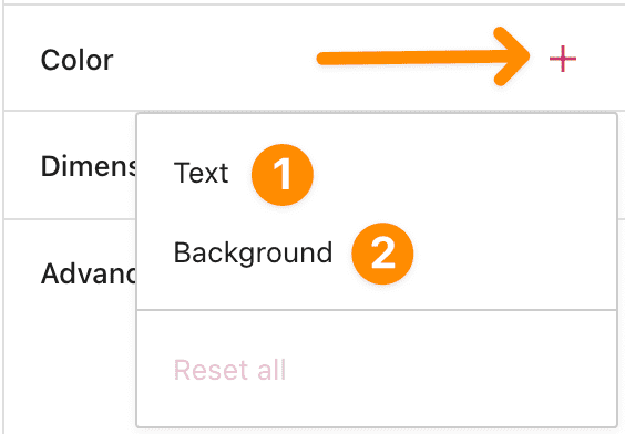 텍스트와 배경 색상을 변경하는 옵션이 있는 Mailchimp 블록 색상 탭