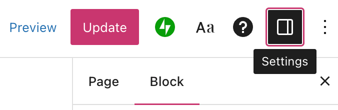 编辑器中的设置图标,其背景色为黑色,下方显示了“设置”工具提示。