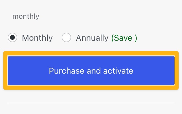 A box drawn around the "Purchase and activate" button on a premium plugin.