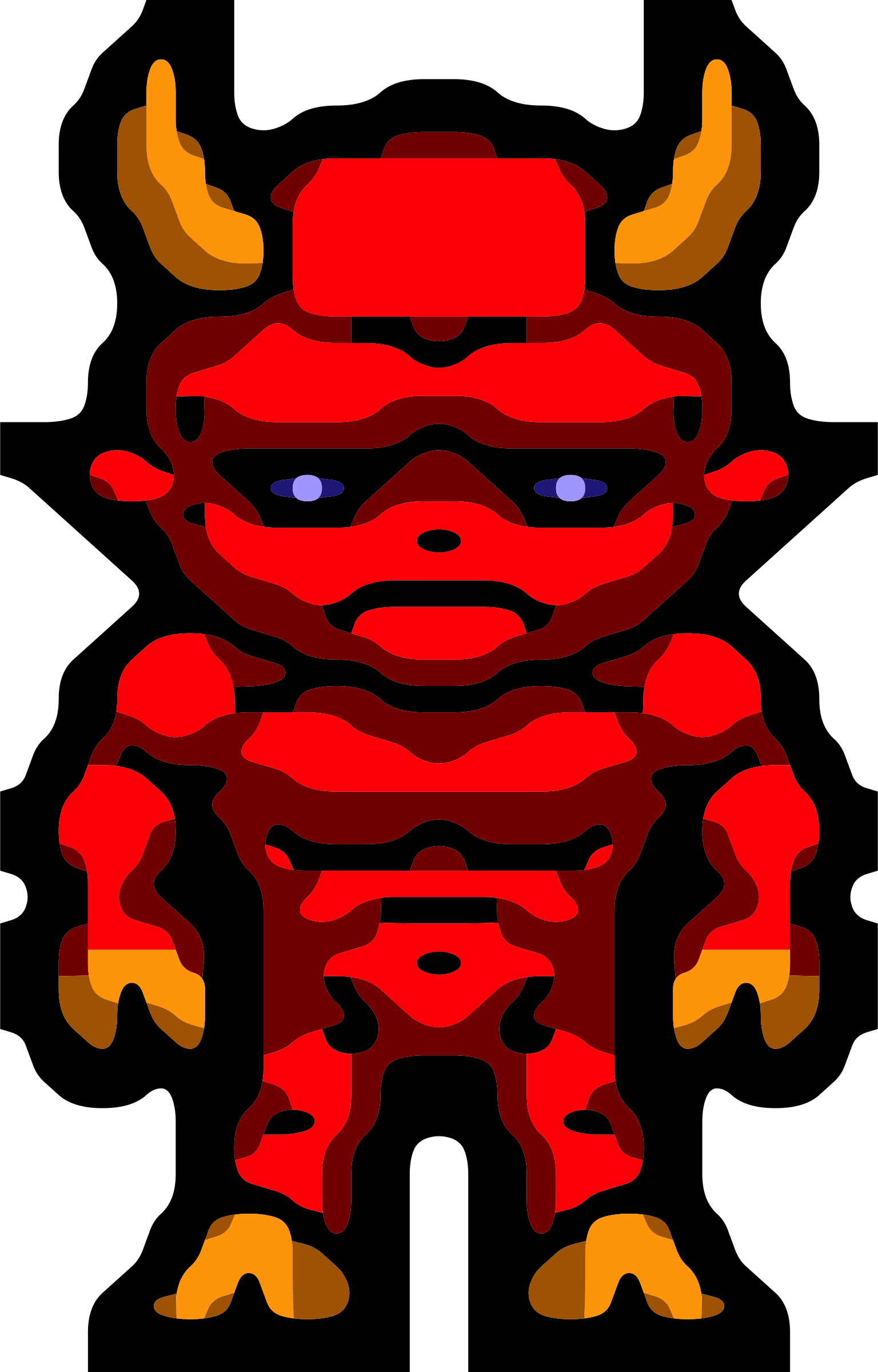 A Red Cartoon Character With Horns And Yellow Eyes