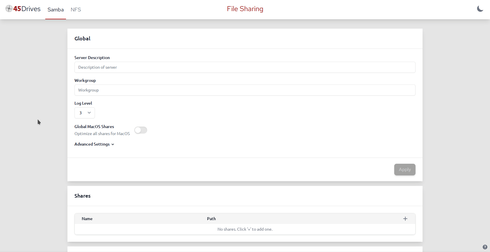 Example of creating a Samba share