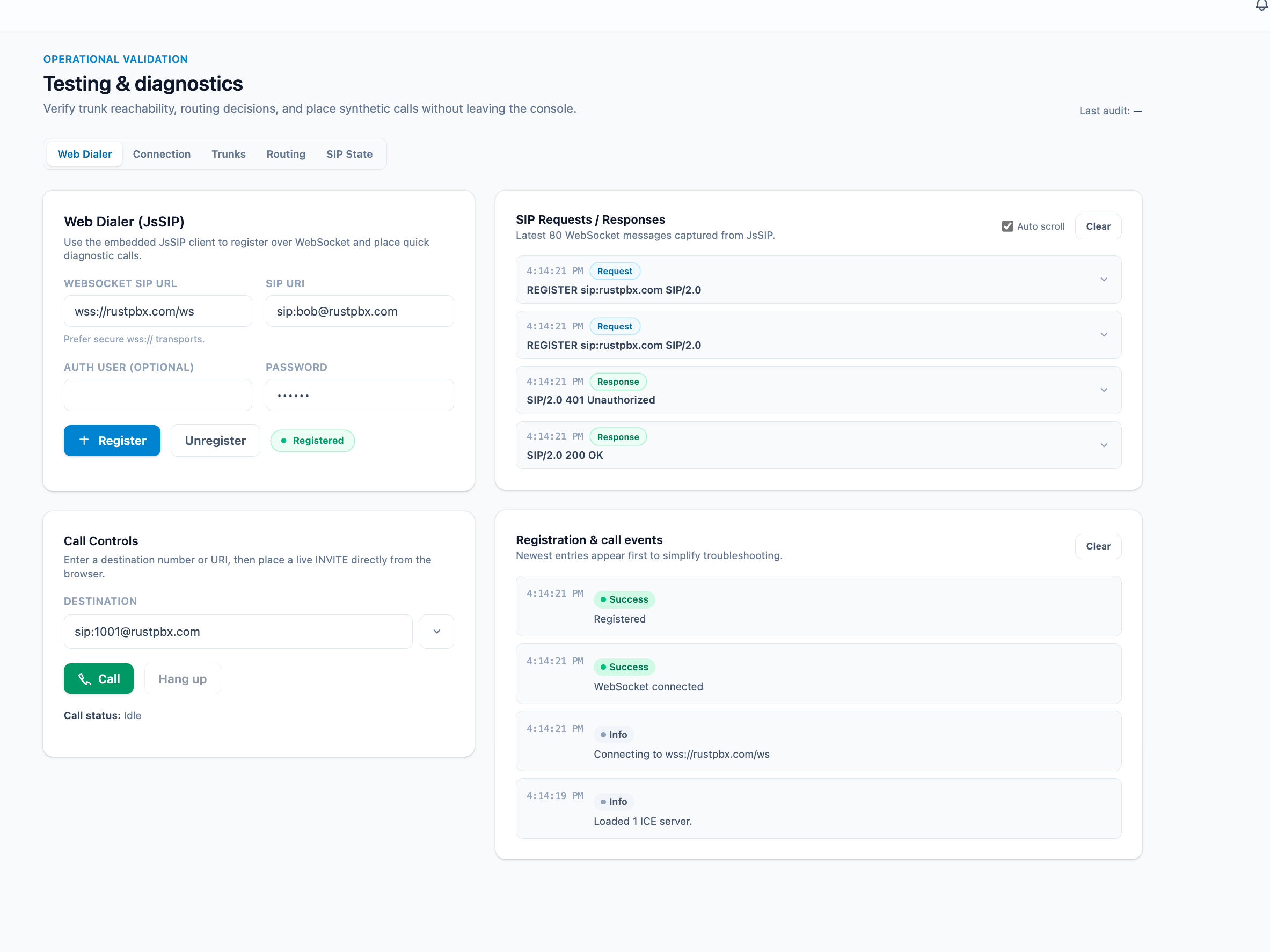 Console webrtc phone