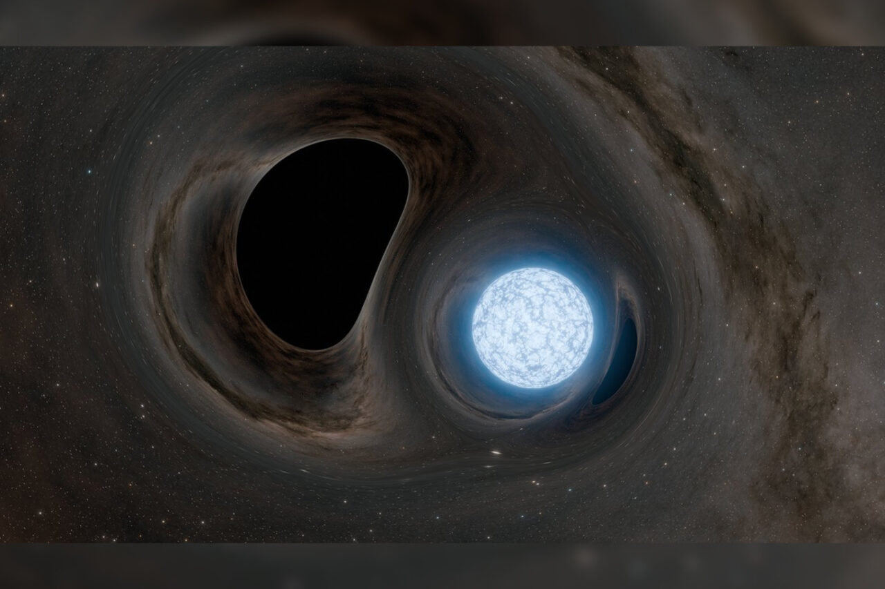An artist's concept of a black hole orbited by a neutron star.