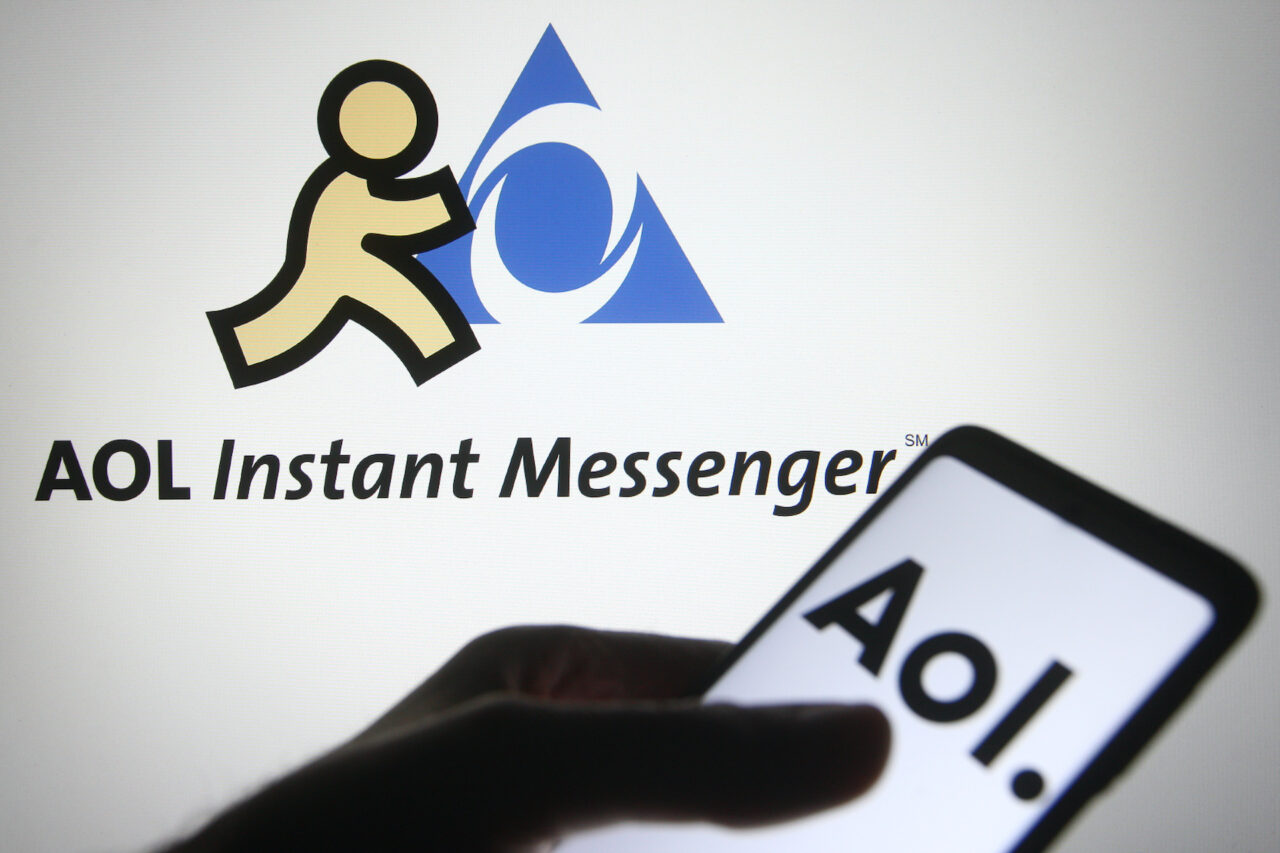Aol Logo on mobile phone and on background