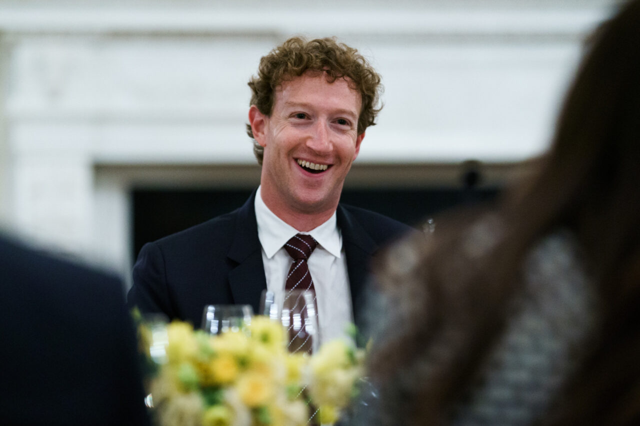 Mark Zuckerberg, chief executive officer of Meta Platforms Inc., during a dinner with tech leaders in the State Dining Room of the White House in Washington, DC, US, on Thursday, Sept. 4, 2025.