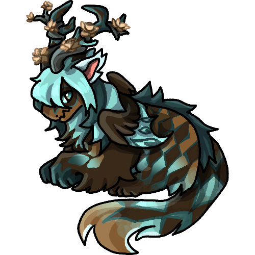 Digital illustration portraying Calypso, a Gaoler dragon with a fluffy coat of brown and blue.