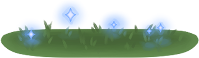 A small grassy spot with glowing stars floating gently above it, leaving some light on the grass itself as they land.
