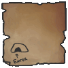 A map starting at a cave entrance marked 'ENTER' with a dashed line winding to an 'X' 