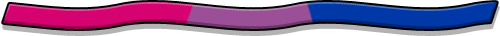 An image of a horizontal ribbon resembling the bisexual pride flag. Starting from the left it has hot pink and blue broad vertical stripes and a thinner purple stripe in the middle