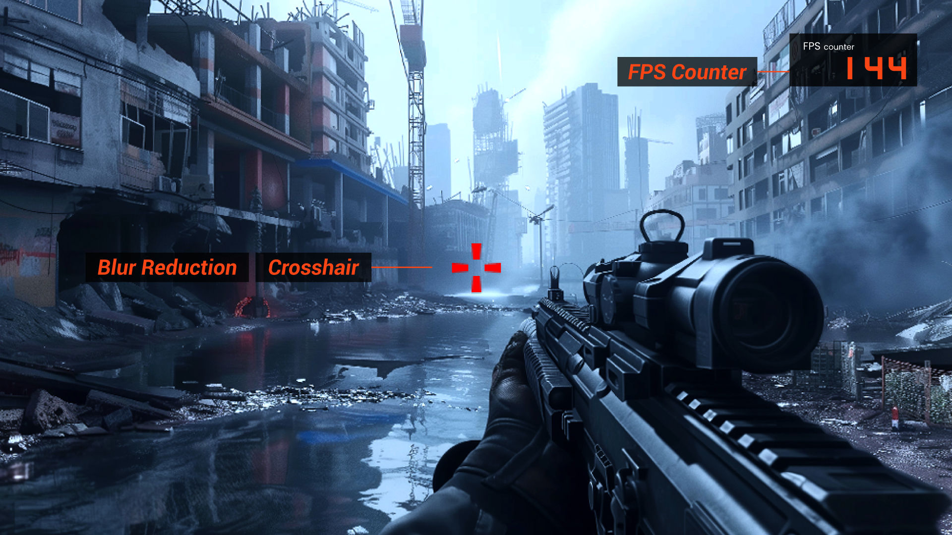 BenQ MOBIUZ monitors feature Crosshair, FPS Counter, and Blur Reduction, providing an FPS-oriented boost for enhanced accuracy and performance in fast-paced gaming.