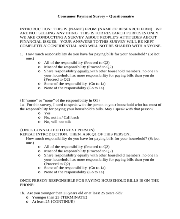 credit card questionnaire survey