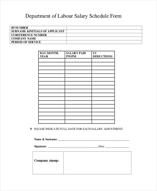 salary schedule form