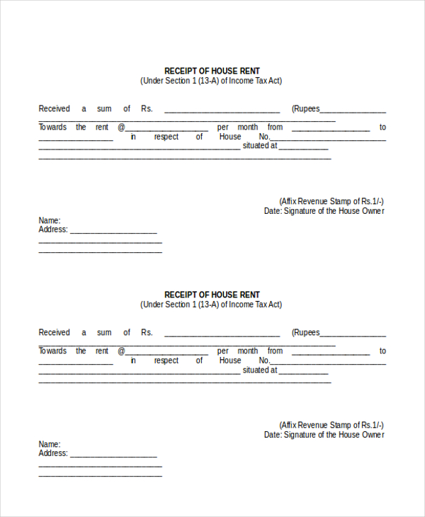 receipt of house rental