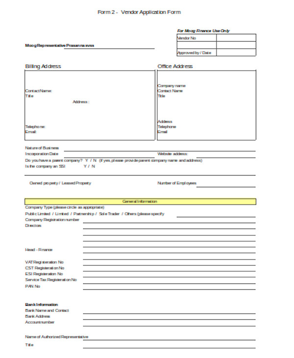 simple vendor application form