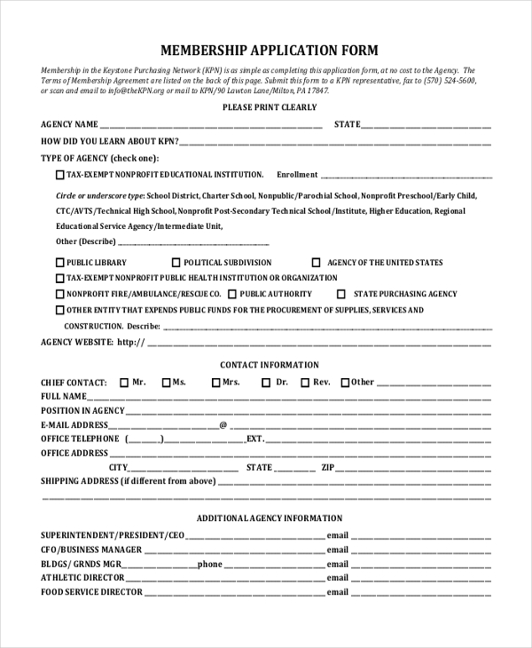 vendor membership application agreement