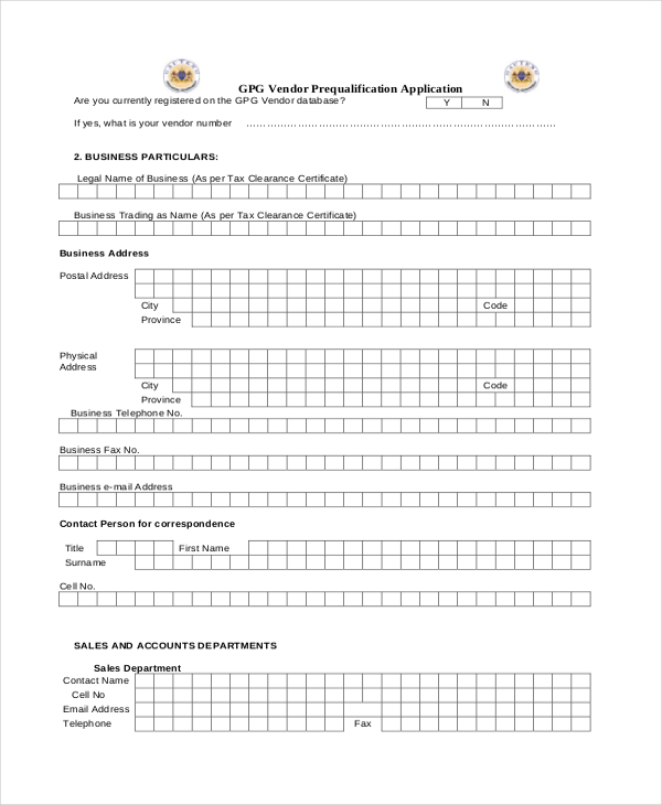 vendor number application form1