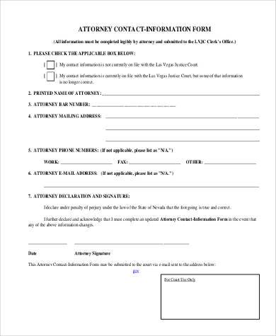 attorney contact information form