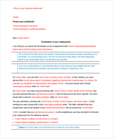 employment termination letter example