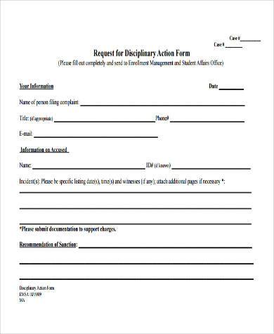 faculty request for student disciplinary action form