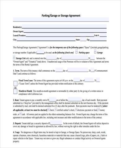 parking agreement form example