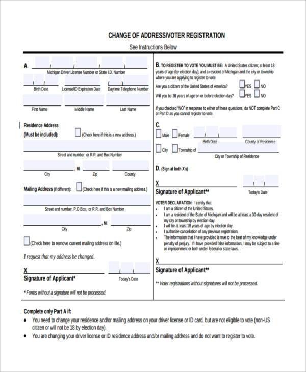 change of address voter registration form