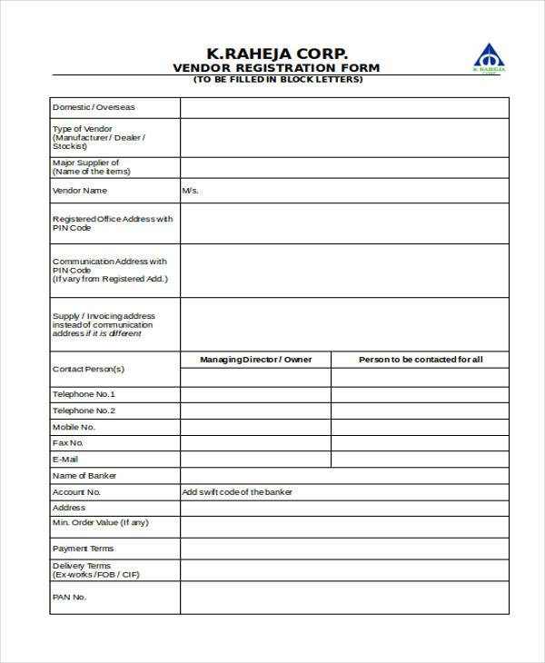 free vendor registration form1