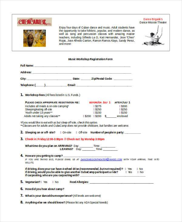 music workshop registration form