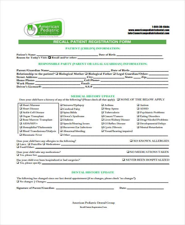 recall patient registration form