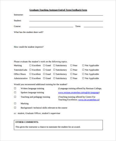 teaching assistant feedback form
