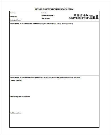 teaching observation feedback form