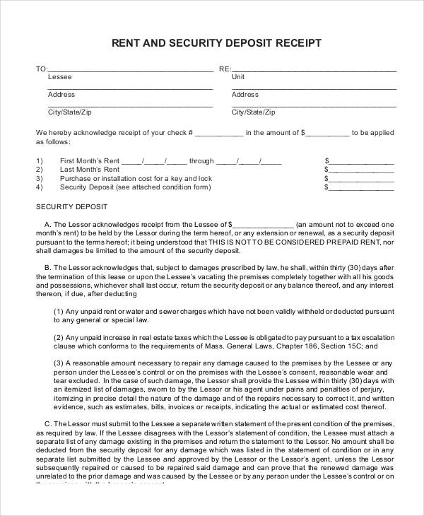 rent and security deposit receipt