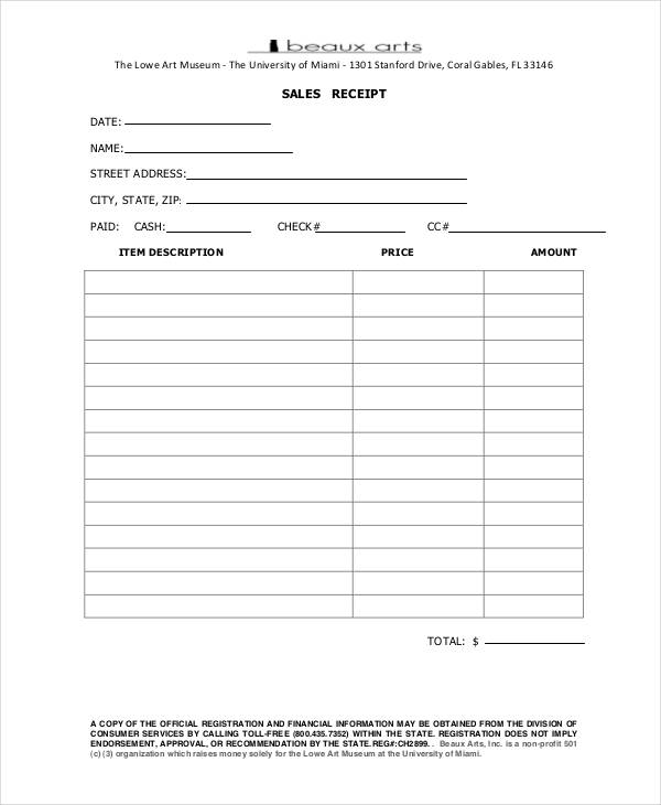 sample sales receipt form