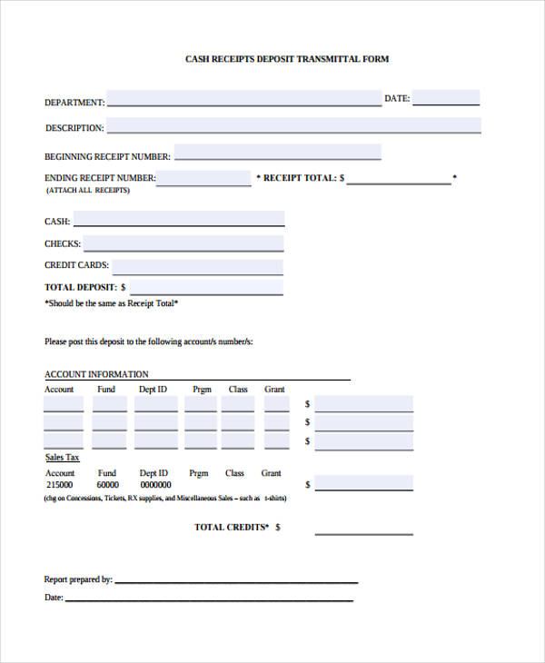 cash receipt transmittal form