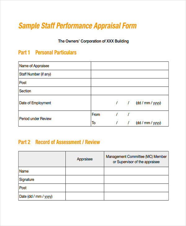 company staff appraisal