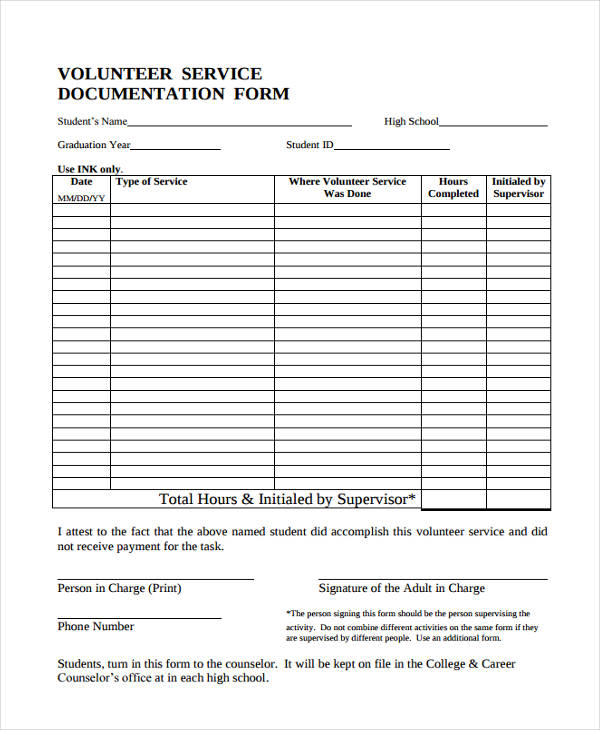 volunteer service documentation