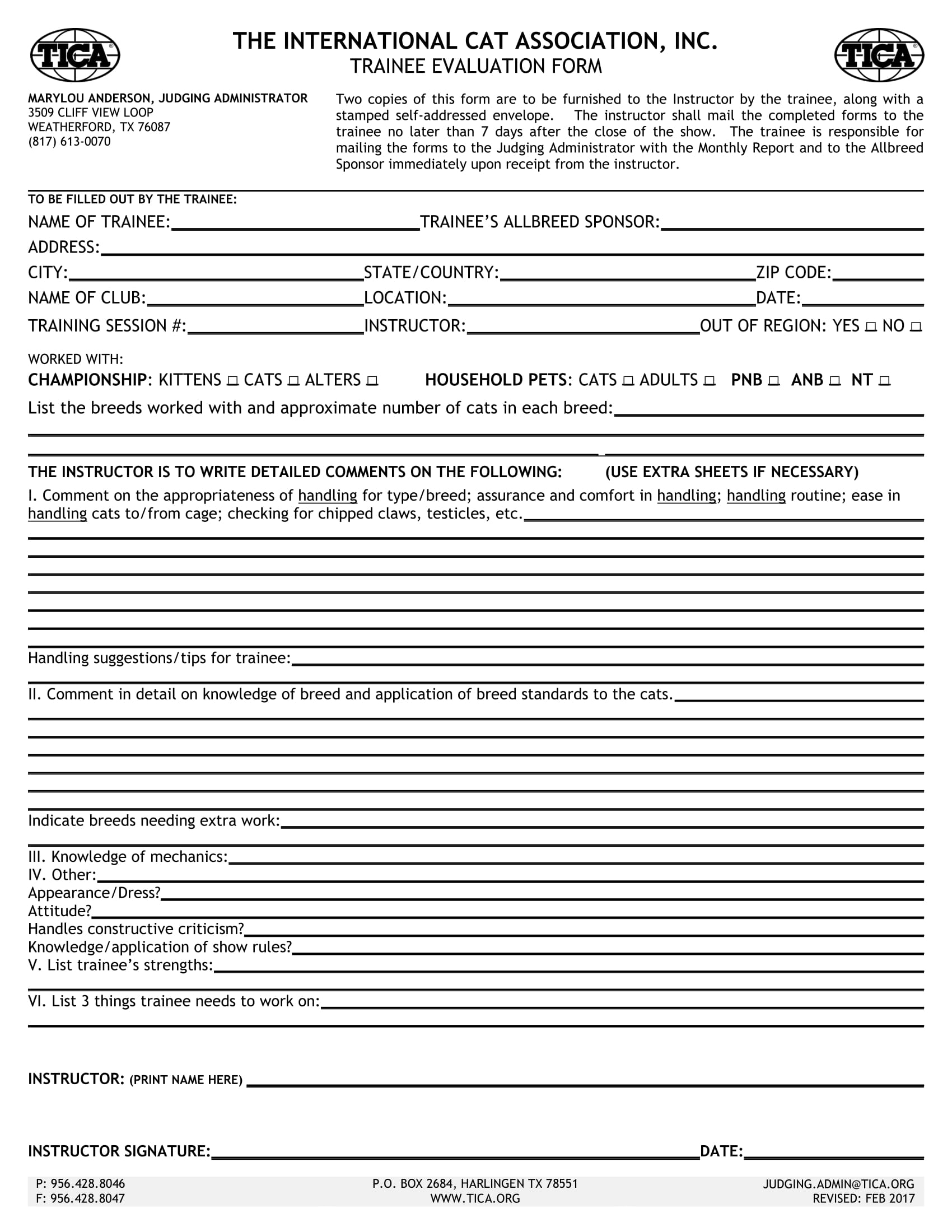 animal trainer evaluation form 1