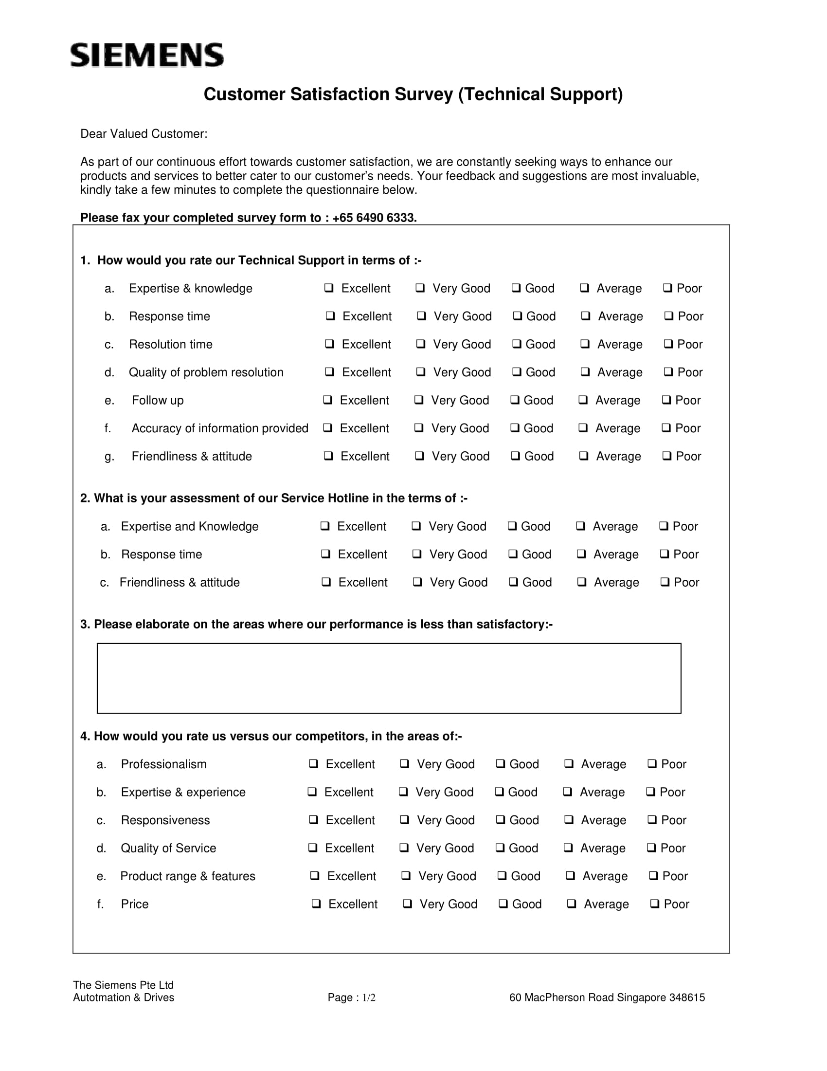 technical support customer satisfaction survey form 1