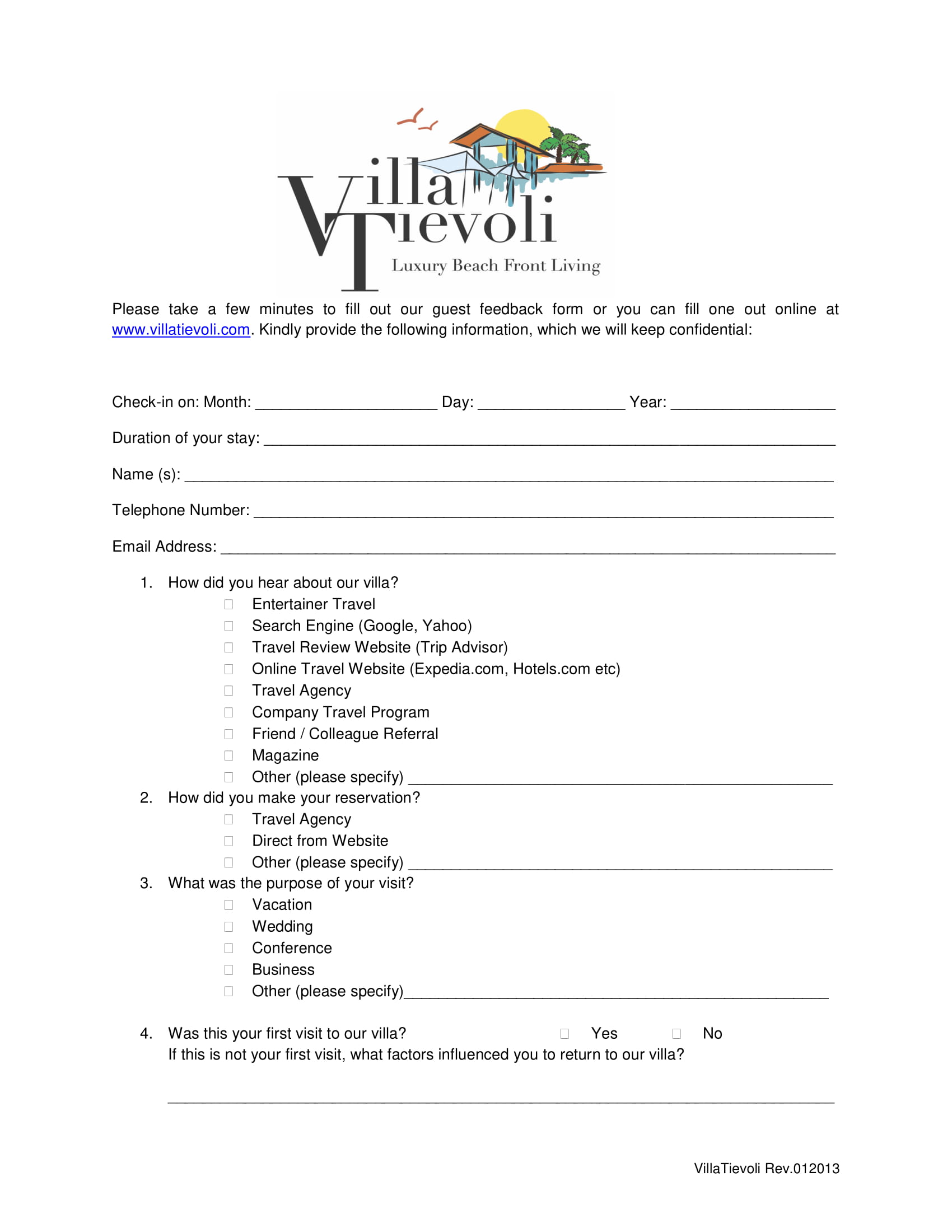 beach guest feedback form 1