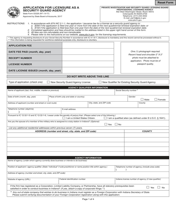 security guard agency licensure application form