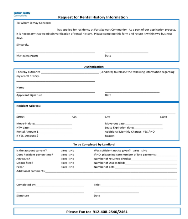 rental history information request form